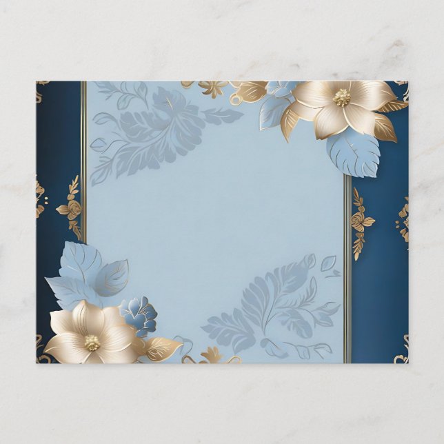 Postal Azul Y Oro Floral Metálico (Anverso)