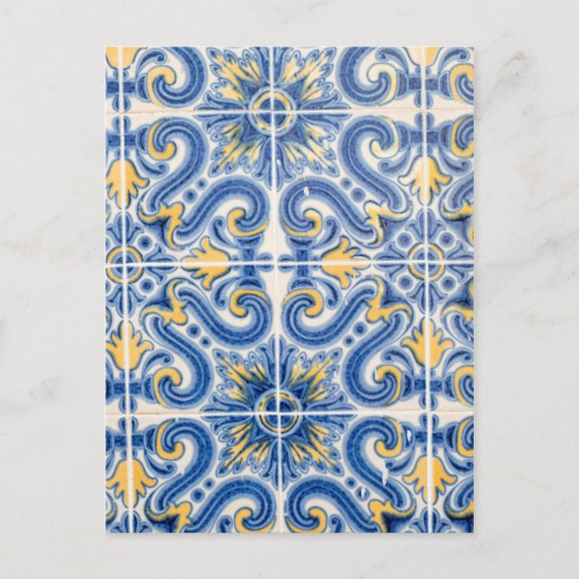 Postal Azulejo azul y amarillo, Portugal (Anverso)