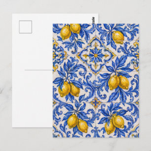 Postal Azulejo de Baldosa de Limón Azul