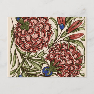 Postal Azulejo de Flor de Clavel Antiguo Rústico Arte De 
