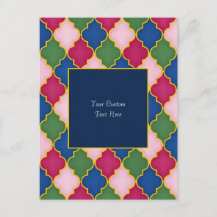 Postal Azulejo Marroquí Rosa (fondo azul) Personalizado
