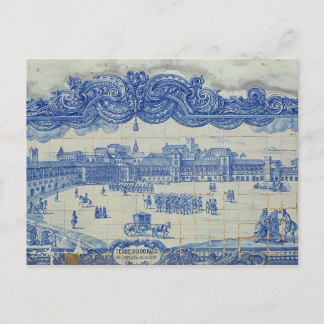 Postal azulejos de azulejos que representan el Praca do C (Anverso)
