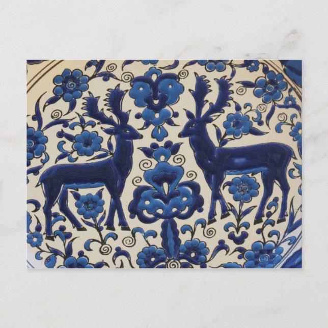 Postal Azulejos de época de ciervos azules y blancos (Anverso)