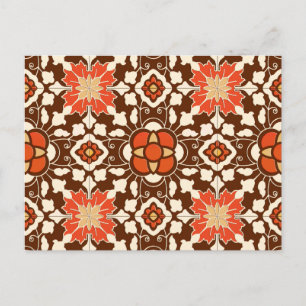 Postal Azulejos florales marroquíes, marrones, rojos y be
