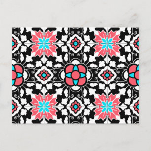 Postal Azulejos florales marroquíes, negros, blancos y ro