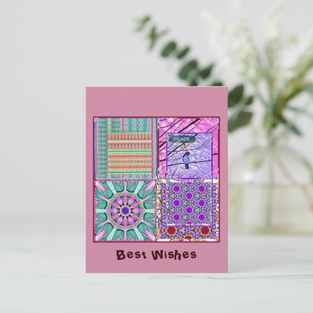Postal Azulejos Geométricos Baldosas con Ave de Paz (Anverso de pie)