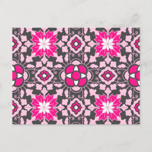 Postal Azulejos marroquíes florales, fucsia rosa y gris /