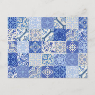 Postal Azulejos mediterráneos de la etnia azul Boho