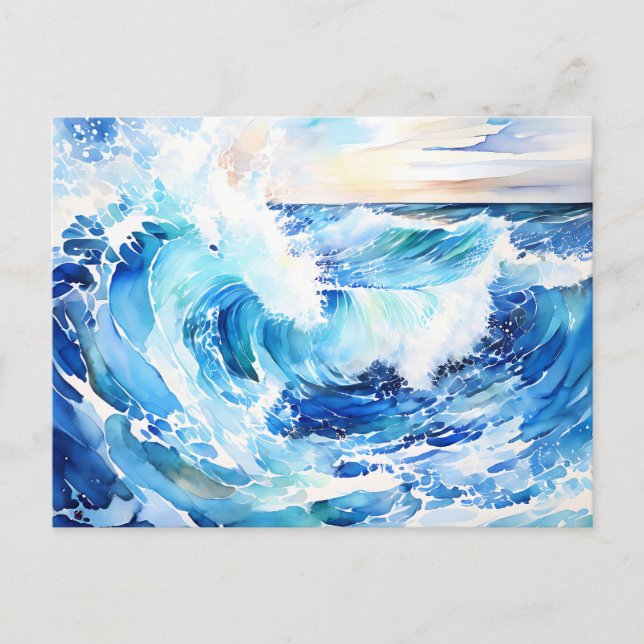 Postal Azules y Blancos Girando Onda Abstracta del Océano (Anverso)
