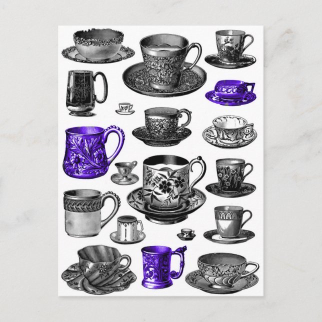 Postal Azules y tazas de época (Anverso)