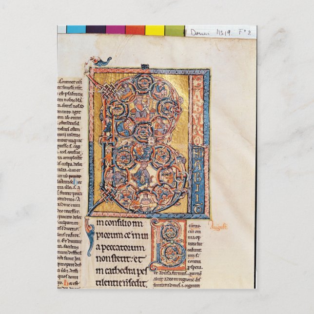 Postal 'B' inicial historiada que representa al Rey David (Anverso)