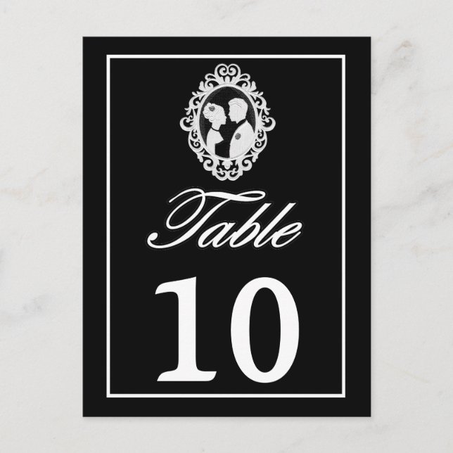 Postal B&W Antiguo Ornate Silhouetted Bride & Groom Table (Anverso)