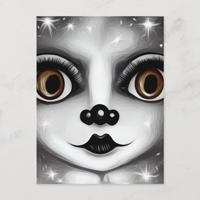 Postal B&W Surreal Pop Big Eyes Mime (Anverso)