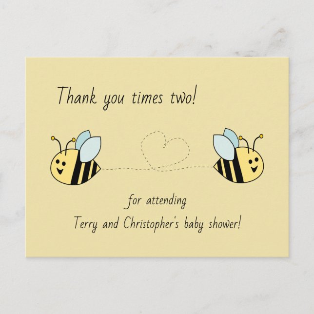 Postal Baby Bee Twin Boys Gracias (Anverso)