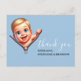 Postal Baby Blue Peeking out Baby Shower Gracias