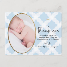 Postal Baby Boy Blue Photo Baptism Gracias