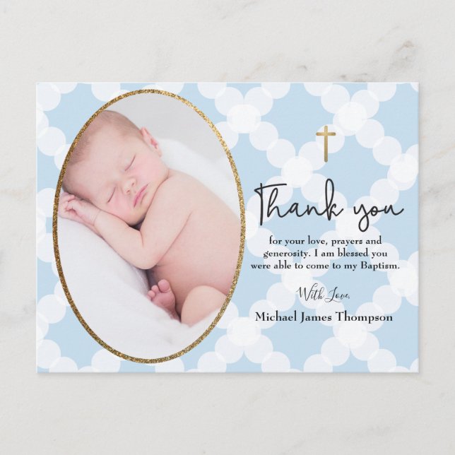 Postal Baby Boy Blue Photo Baptism Gracias (Anverso)