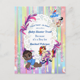 Postal Baby Boy Bubbles y Unicornios Baby Shower