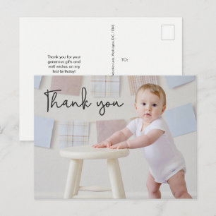 Postal Baby Boy Photo 1er Cumpleaños Cute Gracias