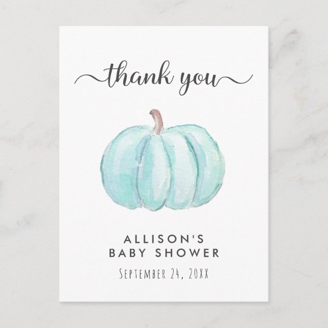 Postal Baby Boy Shower Calabaza Azul Gracias (Anverso)