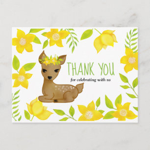 Postal Baby Deer Yellow Florals Baby Shower Gracias