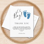 Postal Baby Feet Baby Shower Gracias<br><div class="desc">Esta tarjeta postal de agradecimiento a este lindo niño presenta el texto "Oh Boy!" en una tipografía de escritura elegante con pies de bebé purpurina azul. Personalizable fácil.</div>