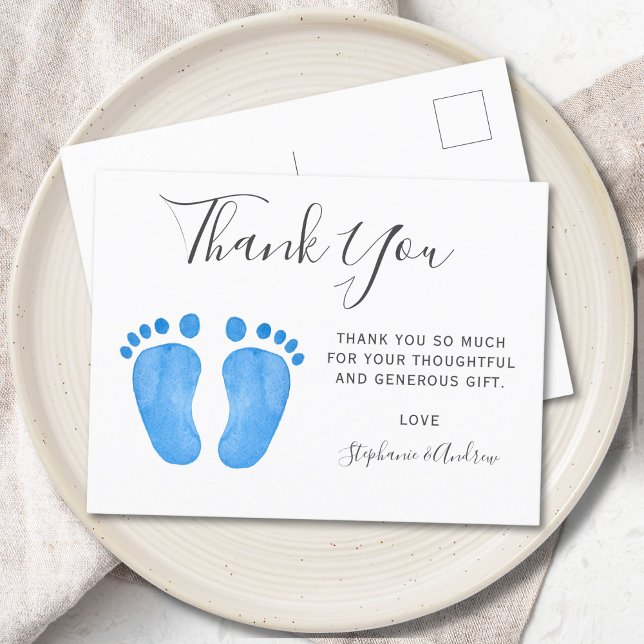 Postal Baby Feet Blue Baby Shower Gracias (Subido por el creador)