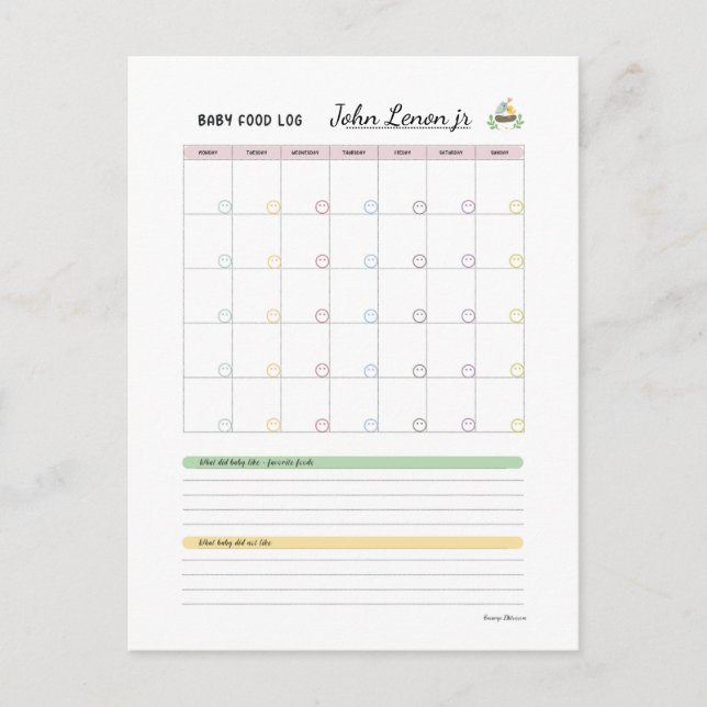 Postal Baby First 100 food Log by Margo (Anverso)