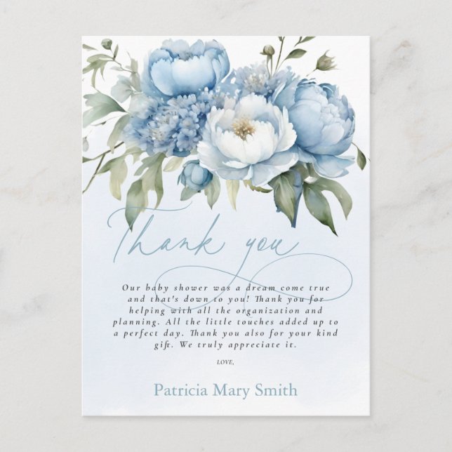 Postal Baby in Bloom Boy Baby Shower Thank You  (Anverso)