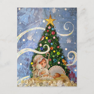 Postal Baby Jesus con árbol de Navidad