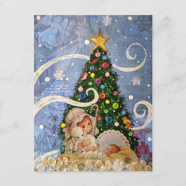 Postal Baby Jesus con árbol de Navidad (Anverso)