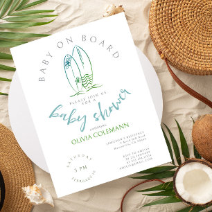 Postal Baby on Board Watercolor Surfboard Baby Shower