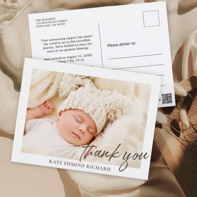 Postal Baby Photo Overlay Gracias Anuncio De Nacimiento (Subido por el creador)