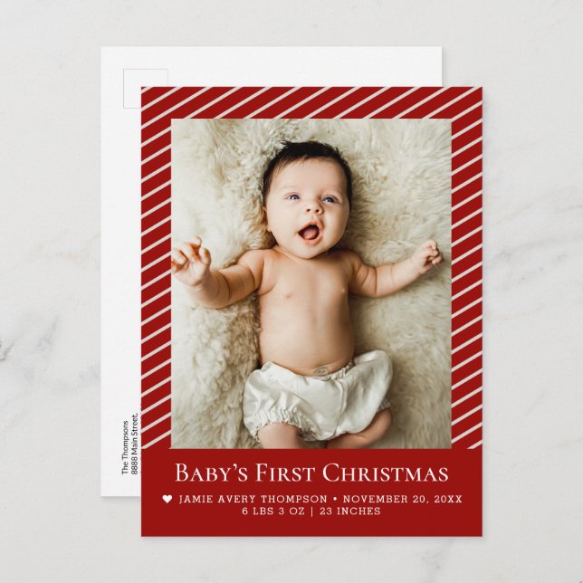 Postal Baby’s First Christmas Custom Photo Birth Stat (Anverso / Reverso)
