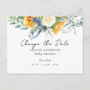 Postal Baby Shower amarillo girasol cambia la fecha