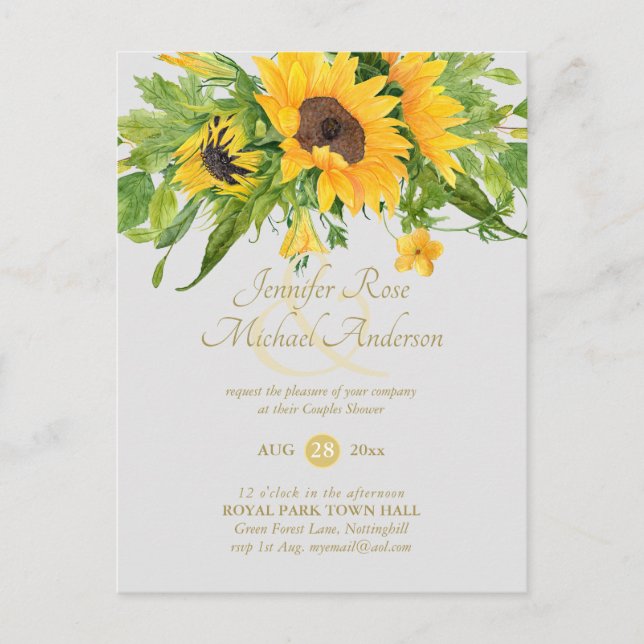 Postal Baby Shower Ampersand Moda, tema de girasol ruso (Anverso)