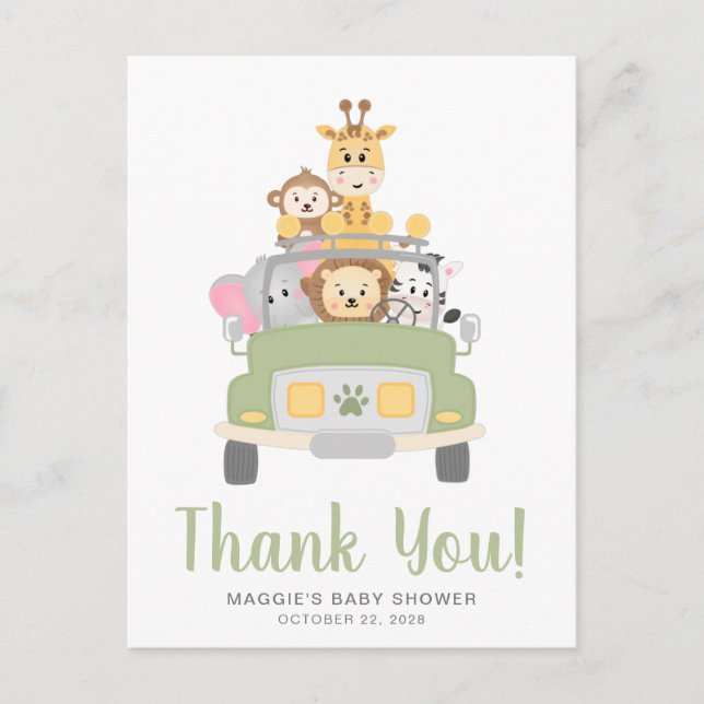 Postal Baby Shower Animal Safari Gracias Postcard (Anverso)