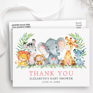 Postal Baby Shower Animales Safari Acuarela Agradecimient