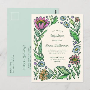 Postal Baby Shower artístico escandinavo folclórico folcl