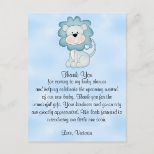 Postal Baby Shower Baby Boy Blue Lion