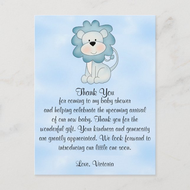 Postal Baby Shower Baby Boy Blue Lion (Anverso)
