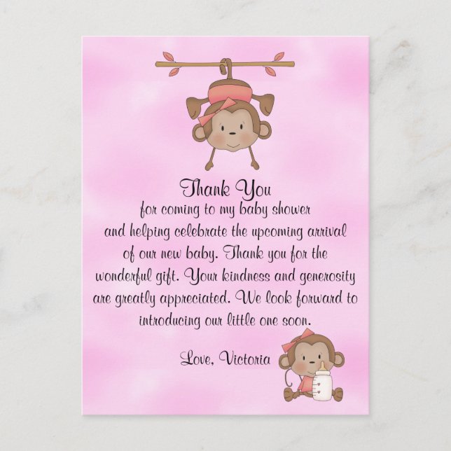 Postal Baby Shower Baby Girl Monkey (Anverso)
