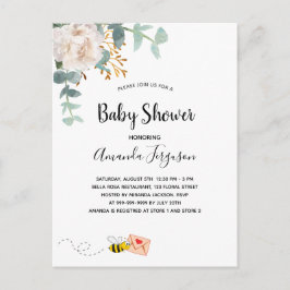 Postal Baby Shower blanco floral verde adorable mamá a se