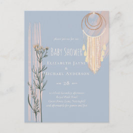 Postal Baby Shower Boho Azul Polvoriento