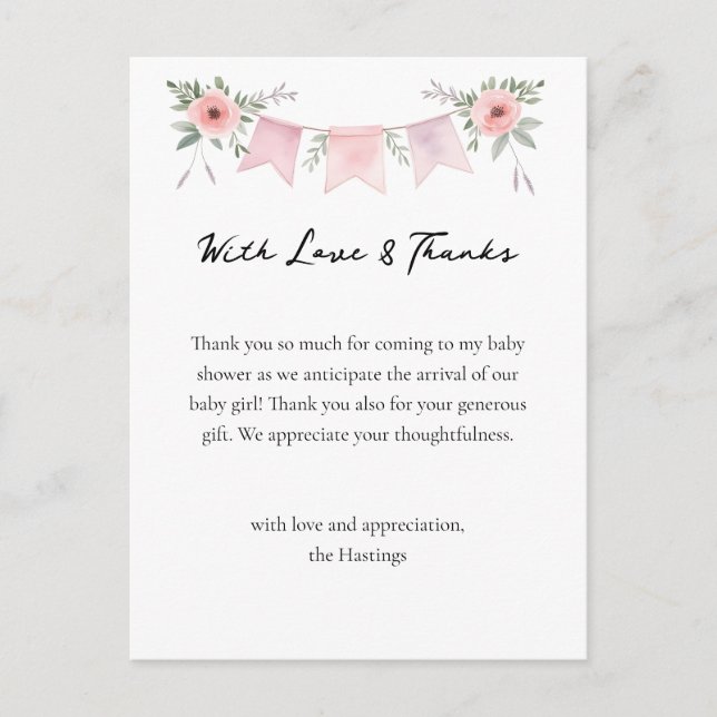 Postal Baby Shower, Chica de acuarela de Goose, gracias (Anverso)