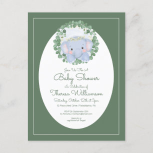 Postal Baby Shower Cute Baby Elephant Invitation Postca