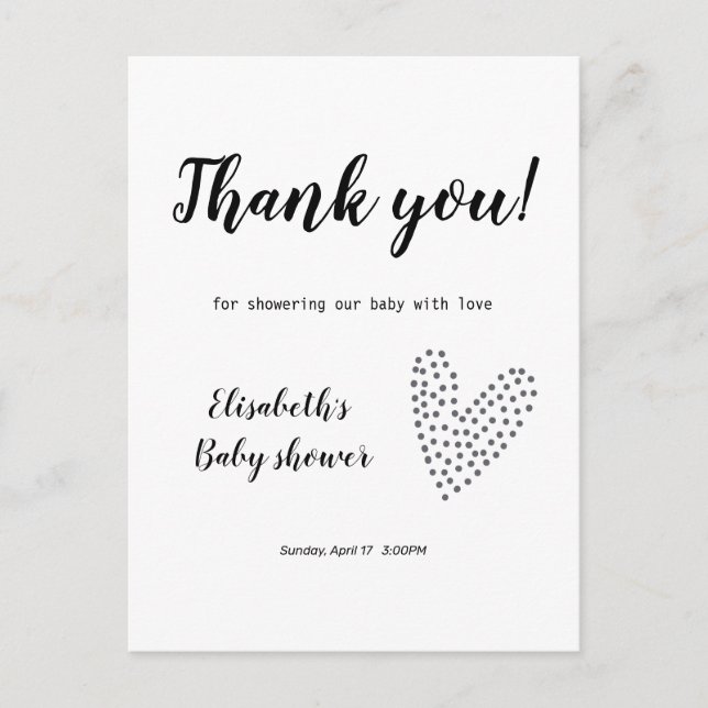 Postal Baby Shower de agradecimiento mínimo (Anverso)