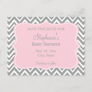 Postal Baby Shower de Chevron rosa gris, blanco y pastel