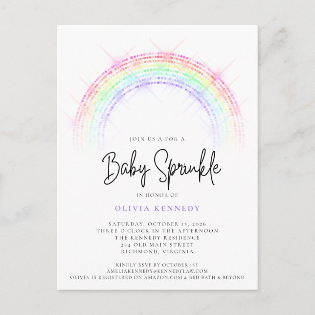 Postal Baby Shower de chisporroteo con el bebé arco iris  (Anverso)