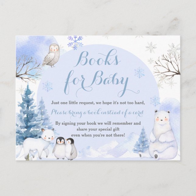 Postal BABY SHOWER de copos de nieve para ANIMALES ÁRTICO (Anverso)